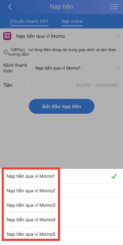 Nạp Tiền 123B Qua Ví Momo