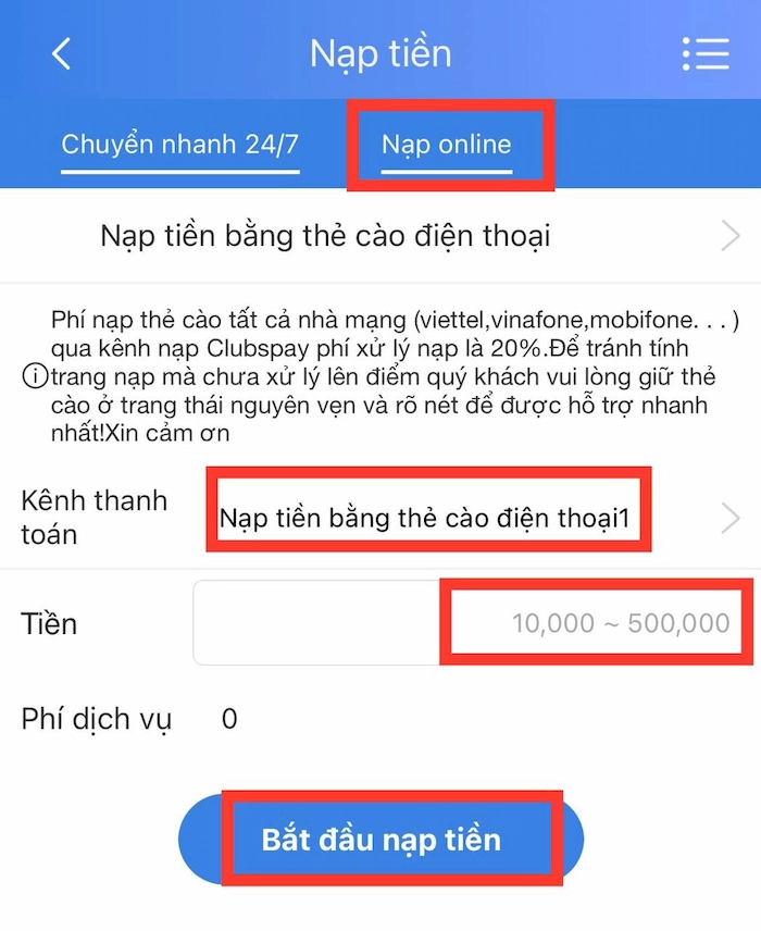 Nạp Tiền Bằng Thẻ Cào Điện Thoại